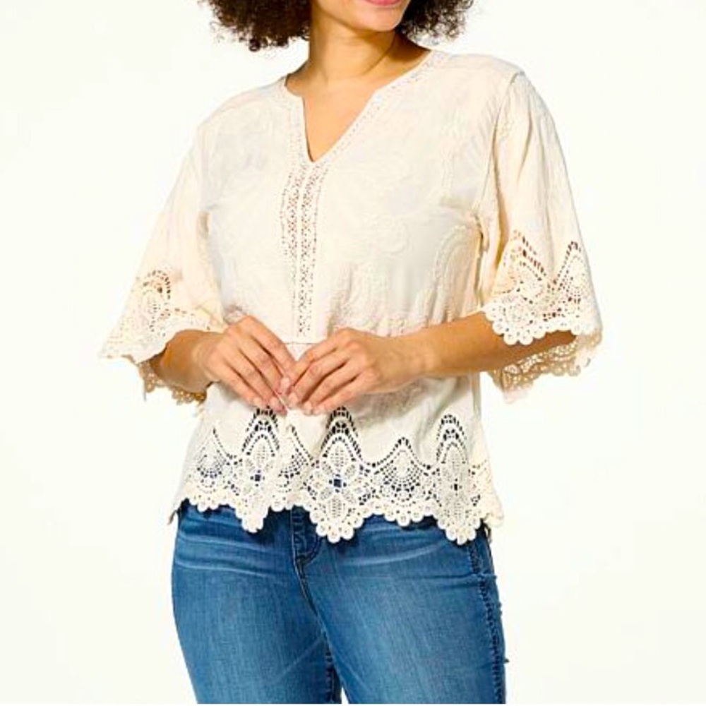 Embroiled Crochet Trim Top